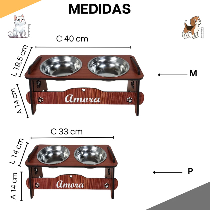 Comedouro Personalizado Com TAMPAS Duplo + Tigelas
