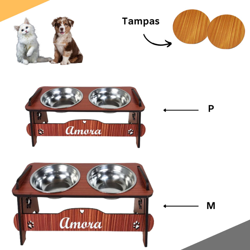 Comedouro Personalizado Com TAMPAS Duplo + Tigelas