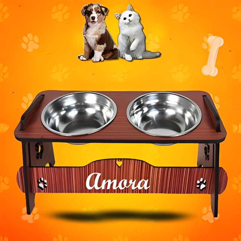 Comedouro Personalizado Com TAMPAS Duplo + Tigelas